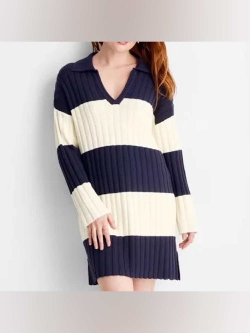 NWT Future Collective Women's Long Sleeve Rugby Mini Sweater Dress Medium